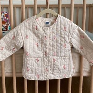 Old Navy Girls Floral Quilted Jacket - Cream with Pink Floral Print